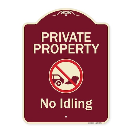 Signmission Designer Series-Private Property No Idling With Graphic, 24" H, BU-1824-9775 A-DES-BU-1824-9775